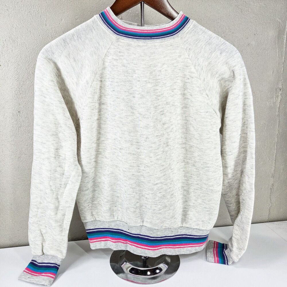 Vintage 70s Bassett Walker Striped Trim Creslan Women's Sweatshirt Sz S